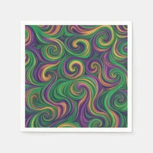 Lila gult grönt Mardi Gras swirls abstrakt Pappersservett