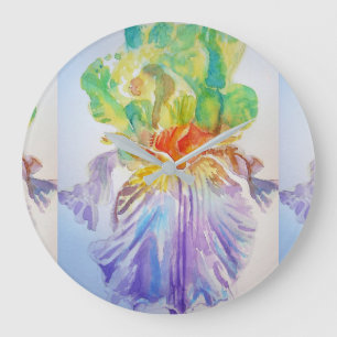 Lila Gult Iris Flowers Blommigt Art Wall Clock Stor Klocka