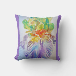 Lila Gult Iris Irises Blommigt Flowers Cushion Kudde