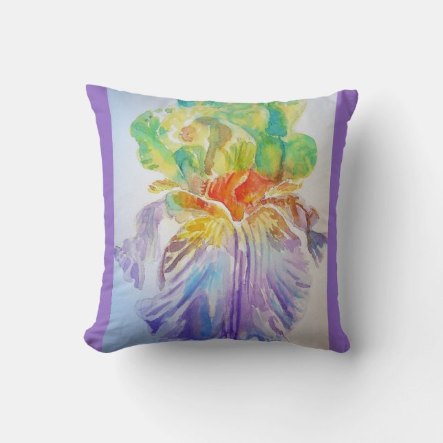 Lila Gult Iris Irises Blommigt Flowers Cushion Kudde (Framsida)