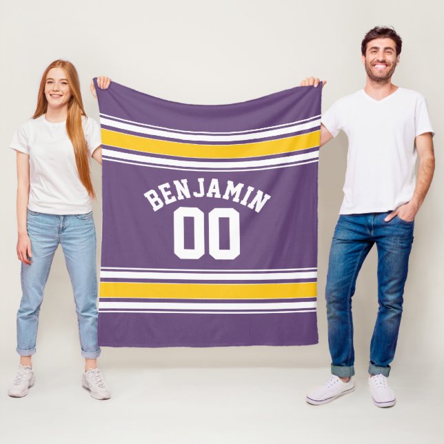 Lila Gult Jersey Rand Anpassat namn Fleecefilt (På plats)