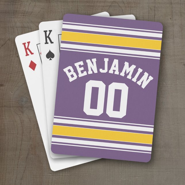 Lila Gult Jersey Rand Anpassat namn Spel Kort (Personalized Playing Cards - Sports Jersey Design)