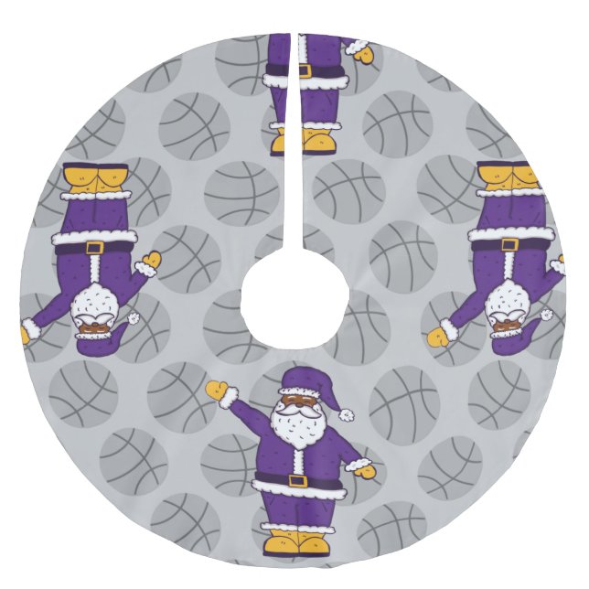lila gult julafton svart jultomten basketboll julgransmatta borstad polyester (Framsidan)