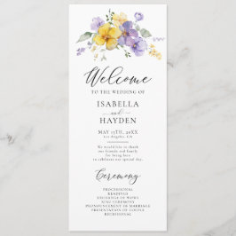 Lila Gult Lavender Lilac Blommigt Rustic Bröllop Program
