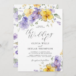 Lila Gult Lavender Summer Flower Bröllop Inbjudningar