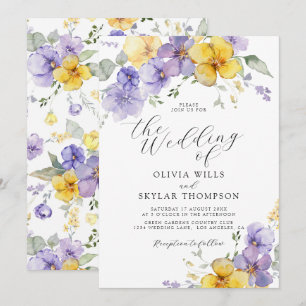 Lila Gult Lavender Summer Flower Bröllop Inbjudningar