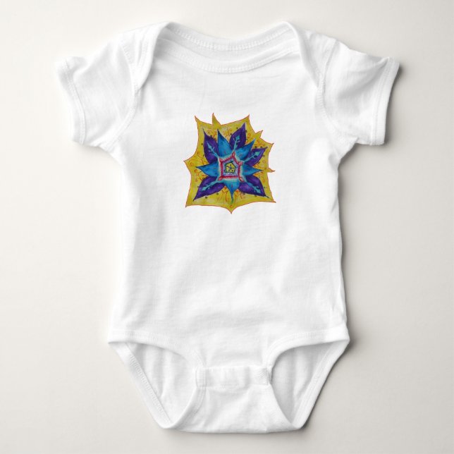 Lila Gult Mandala Baby Jersey Bodydräkt, Vit T Shirt (Framsida)