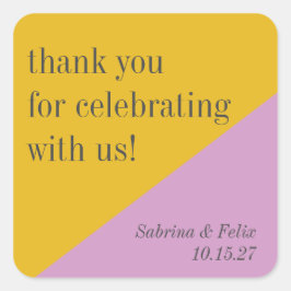 Lila Gult Modern Personligt bröllp Tack Fyrkantigt Klistermärke
