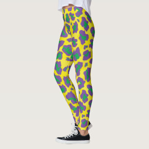 Lila, gult och grönt leoparder leggings