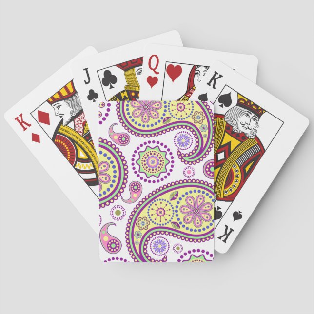 Lila, gult och rosa paisley spel kort (Baksidan)