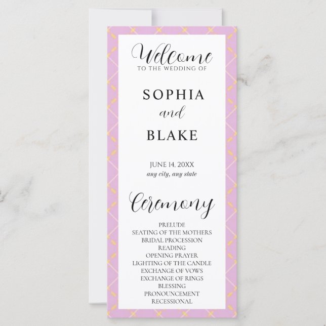 Lila, Gult och vitt Bröllopsprogram (Framsida)