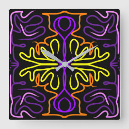 lila, gult, orange och rosa för abstrakt fyrkantig klocka