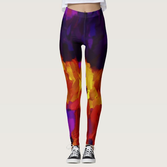 Lila Gult Orange Paint Splatter Leggings (Framsida)