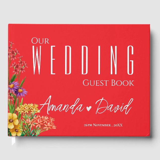 Lila Gult Orange Söt Wildblommor Bröllop Gästböcker (Framsida)