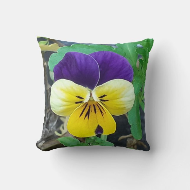 Lila & Gult Pansy Cushion Kudde (Framsida)