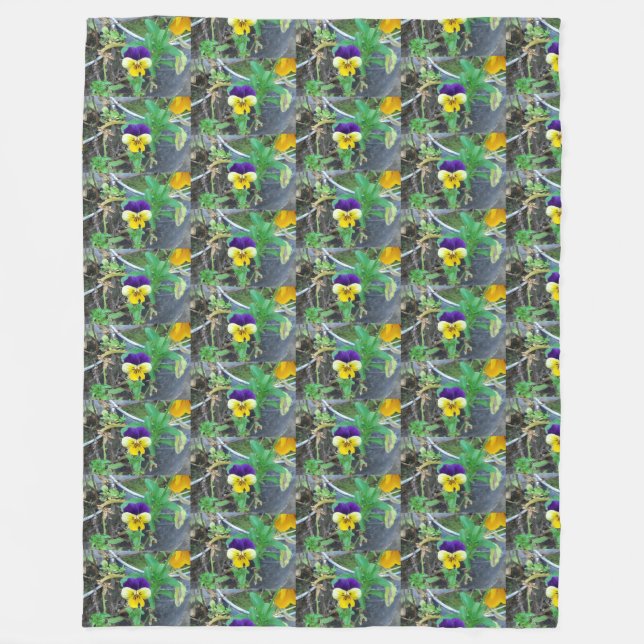 Lila & Gult Pansy Fleece Blanket (Framsidan)