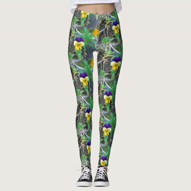 Lila & Gult Pansy Leggings (Framsida)