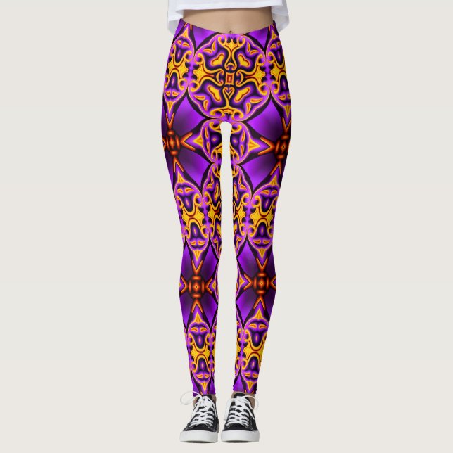 Lila Gult Patternativ Leggings (Framsida)