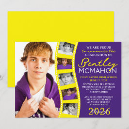 Lila & Gult Photo Filmremsa Grad-meddelande Inbjudningar