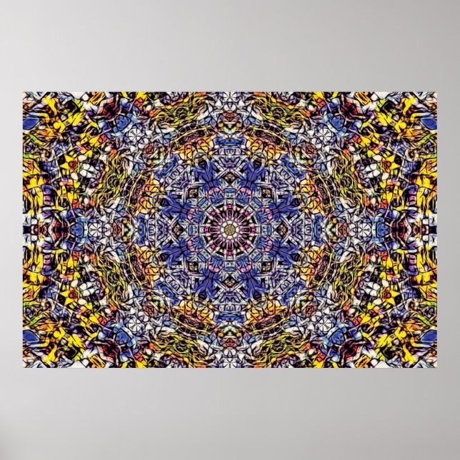 Lila & Gult Psychedelic Fractal Mandala Poster (Framsidan)