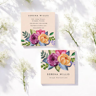 Lila Gult Rosa Blommigt Pastel Fyrkantigt Visitkort