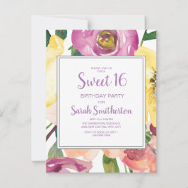 Lila Gult Rosa Blommigt Sweet 16 Birthday Inbjudningar