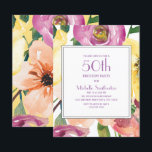 Lila Gult Rosa Vattenfärgad Blommigt 50:e födelsed Inbjudningar<br><div class="desc">Vacker, färglös lila, gult och rosa vattenfärgsprodukt blommigt botaniskt 50 födelsedagsfest inbjudan för kvinnor. Text och typsnitt är helt anpassade med Zazzles design verktyg, så utforma dina inbjudningar för vilken ålder som helst och precis som du vill ha dem. Kontakta oss om du vill ha hjälp med anpassning eller om...</div>