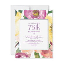Lila Gult Rosa Vattenfärgen Blommigt 75:e födelsed
