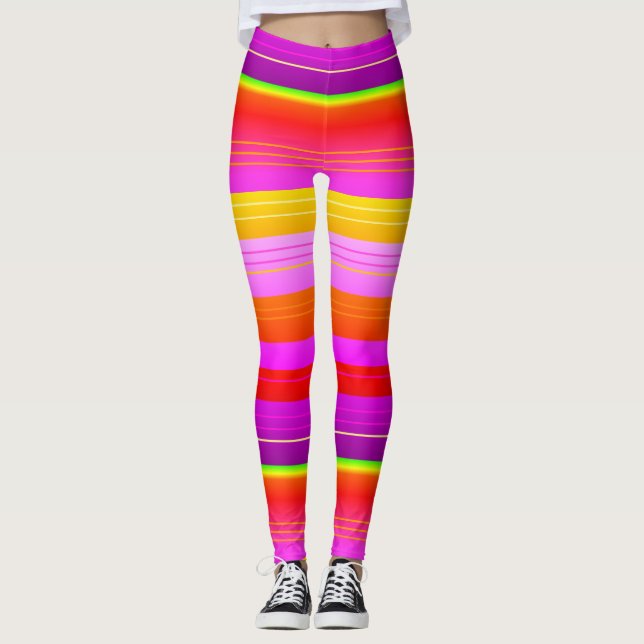 Lila gult, stripe-, kreativ leggings (Framsida)