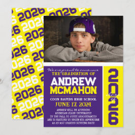 Lila & Gult Studenten fotomeddelande Inbjudningar