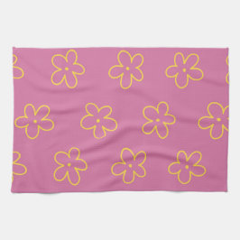 Lila Gult Tropical Blommigt Botanical Vår Kökshandduk