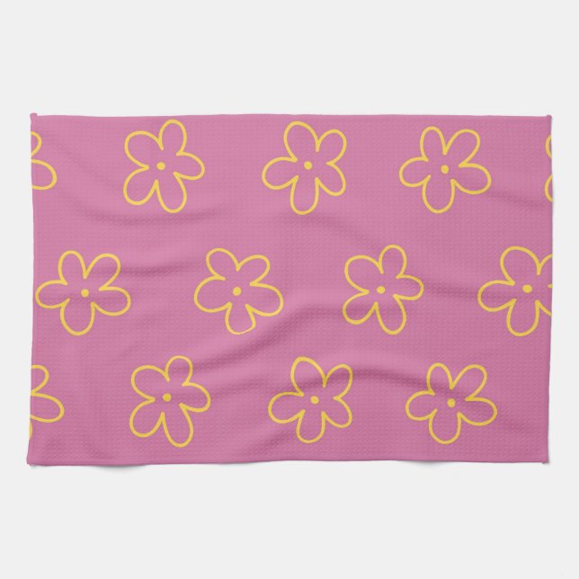 Lila Gult Tropical Blommigt Botanical Vår Kökshandduk (Horisontell)