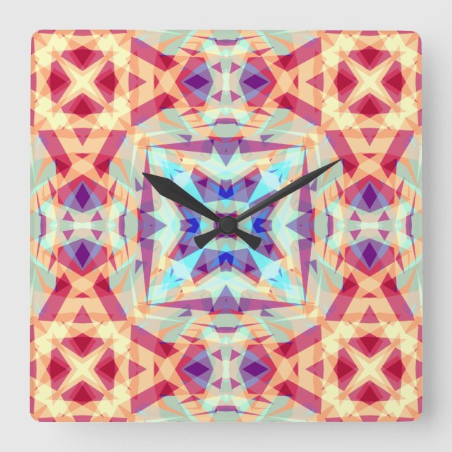 Lila Gult Turcos Red Geometric Moroccan Fyrkantig Klocka (Framsida)