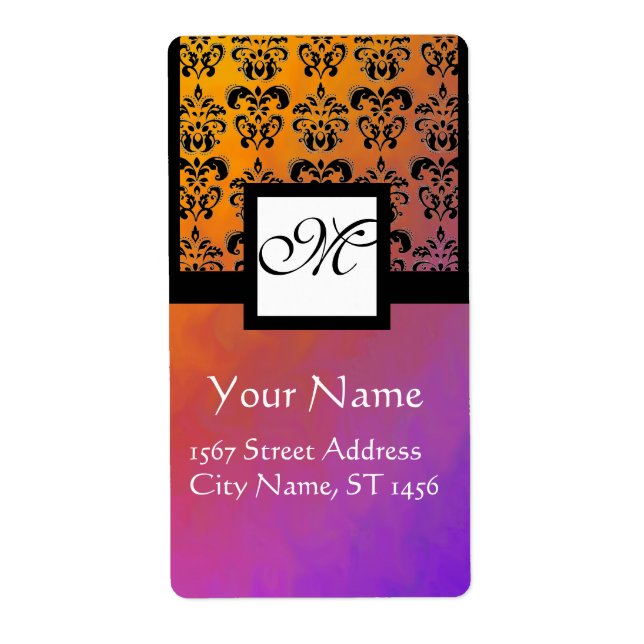 LILA GULT VIOLET BLACK DAMASK, SQUARE MONOGRAM FRAKTSEDEL (Framsidan)