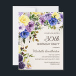 Lila Gult Watercolor Blommigt 30års födelsedag Inbjudningar<br><div class="desc">Söt lila och gult vattenfärgsprodukt blommigt botanisk vattenfärg 30års födelsedag-inbjudan till kvinnor. Text är ett calligraphy-penselteckensnitt för elegant och justeras på kortets höger. Födelsedagsfest inbjudan är perfekt för din vårtid eller sommar firande. Kontakta mig om du behöver hjälp med anpassning eller om du vill begära matchande produkter.</div>