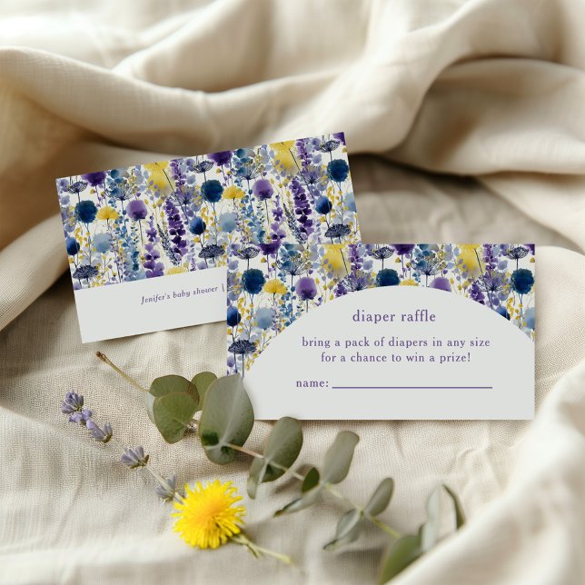 Lila Gult Watercolor WildBlom Diaper Raffle Tilläggskort (Celebrate your mama-to-be moment in full bloom with this elegant wildflower diaper raffle. )