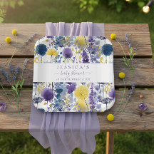 Lila Gult Watercolor Wildblomma Baby Shower