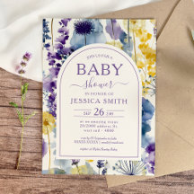 Lila Gult Watercolor Wildblomma Baby Shower