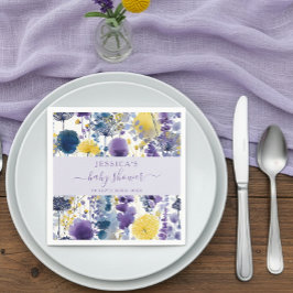 Lila Gult Watercolor Wildblomma Baby Shower Pappersservett