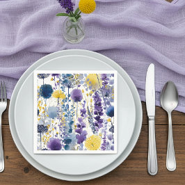 Lila Gult Watercolor Wildblomma Baby Shower Pappersservett