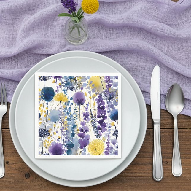 Lila Gult Watercolor Wildblomma Baby Shower Pappersservett (Skapare uppladdad)