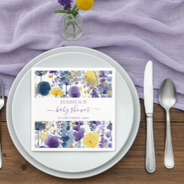 Lila Gult Watercolor Wildblomma Baby Shower Pappersservett