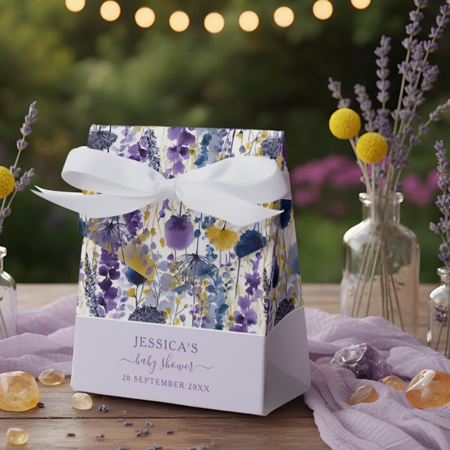 Lila Gult Watercolor Wildblomma Baby Shower Presentaskar (Celebrate your mama-to-be moment in full bloom with this elegant wildflower design. )