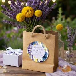 Lila Gult Watercolor Wildblomma Baby Shower Runt Klistermärke