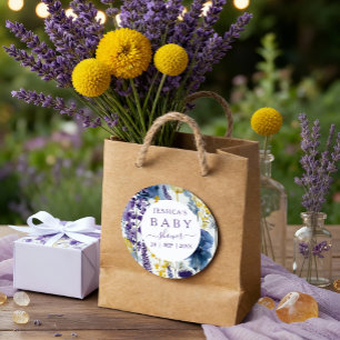 Lila Gult Watercolor Wildblomma Baby Shower Runt Klistermärke