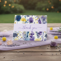 Lila Gult Watercolor Wildblomma Baby Shower