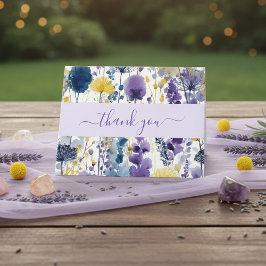 Lila Gult Watercolor Wildblomma Baby Shower Tack Kort