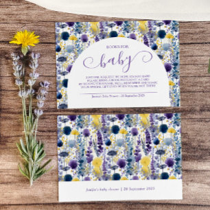 Lila Gult Watercolor Wildblomme Bokar för Baby Tilläggskort