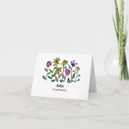 Lila Gult Wildblomm Personlig Retro Boho Anteckningskort