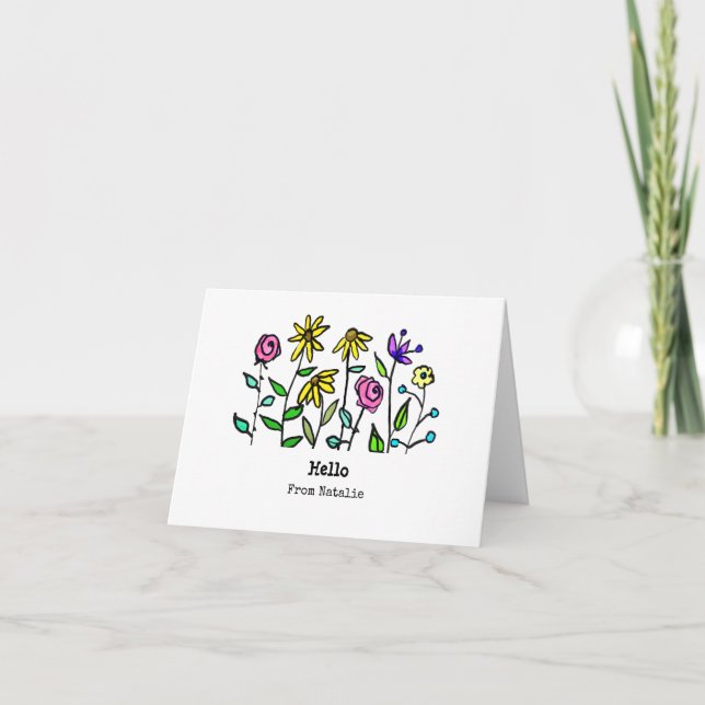Lila Gult Wildblomm Personlig Retro Boho Anteckningskort (Framsida)